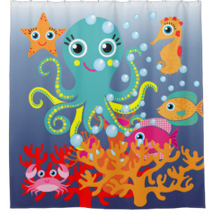 Rideaux De Douche Enfants sous les poissons aquatiques de poulpe