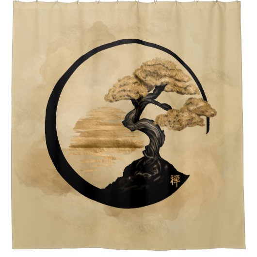 Rideaux De Douche Enso Zen Circle Bonsai - Golden Sunrise (Devant)