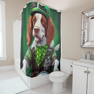 Rideaux De Douche Épagneul breton conduisant un vélo Saint-Patrick