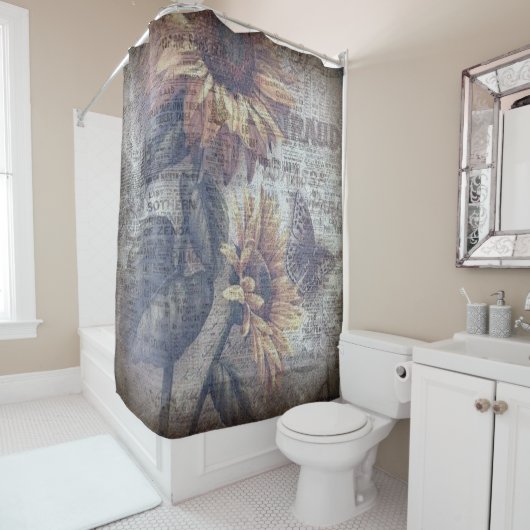 Rideaux De Douche Ephémère à papillon de tournesol rustique (En situation)