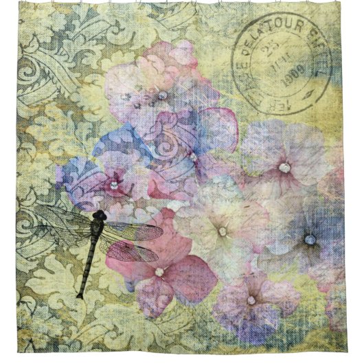 Rideaux De Douche Éphémère de marque postale de libellule d'Hydrange (Devant)