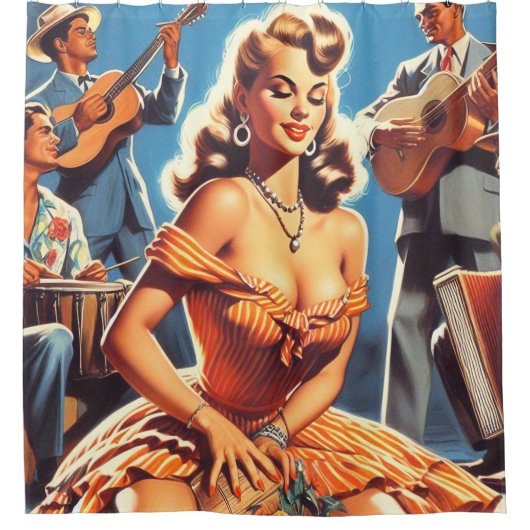 Rideaux De Douche Épingle de salsa rétro (Devant)