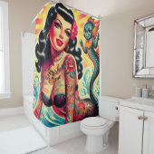 Rideaux De Douche Épingle de sirène tatouée (En situation)