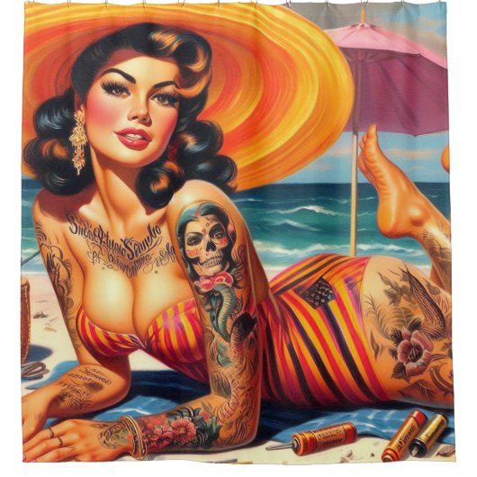 Rideaux De Douche Épingle d'été tatouée (Devant)