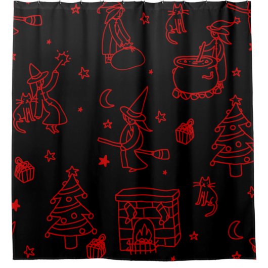 Rideaux De Douche épiphanie noël sorcière befana noir (Devant)