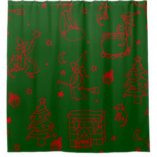 Rideaux De Douche épiphanie noël sorcière befana vert