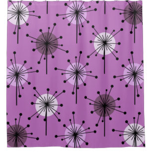 Rideaux De Douche Époque Atomique Spoutnik Starburst Fleurs pourpres