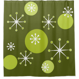 Rideaux De Douche Époque atomique Starburts Olive Green