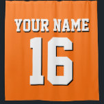 Rideaux De Douche Équipe citrouille Orange White Sports Jersey Jerse<br><div class="desc">Preppy Solid Color Team Jersey / Sports Jersey / Football Jersey / Rugby Jersey avec Nom Personnalisé Customisez ceci avec votre nom propre ou nom d'équipe et un numéro. Vous pouvez modifier la taille, la couleur et l'emplacement du texte si vous avez besoin d'apporter des modifications, de modifier la couleur...</div>