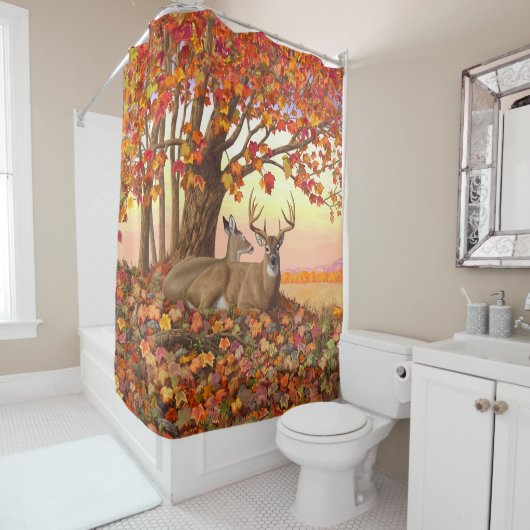 Rideaux De Douche Érable d'automne du cerf blanc (En situation)