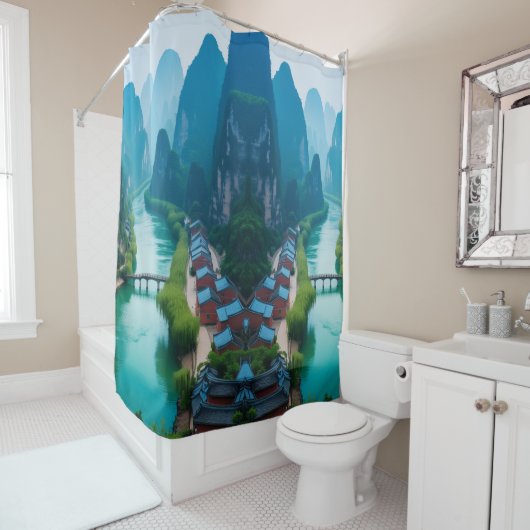 Rideaux De Douche Escape tranquille - Karst River Serenity" (En situation)