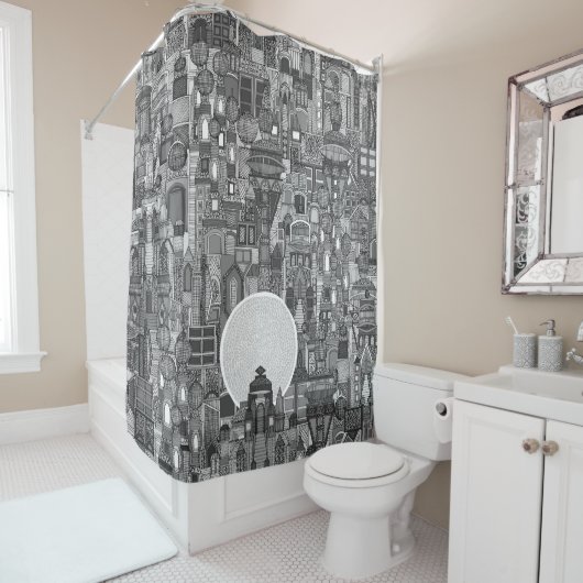 Rideaux De Douche espace ville mono bw (En situation)