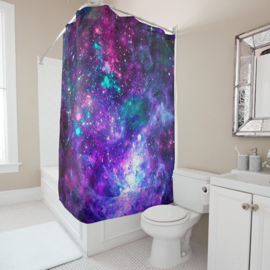 Rideaux De Douche Espace violet Galaxie Cosmique Espace Turquoise Ci (En situation)