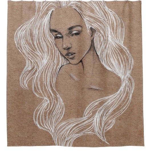Rideaux De Douche Esquisse de portrait : Illustration de jeune fille (Devant)