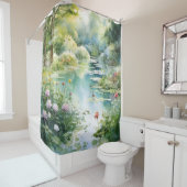 Rideaux De Douche Étang de jardin secret aquarelle (En situation)