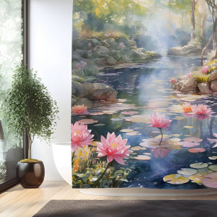 Rideaux De Douche Étang du jardin secret à l'aquarelle