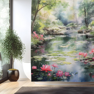 Rideaux De Douche Étang du jardin secret à l'aquarelle