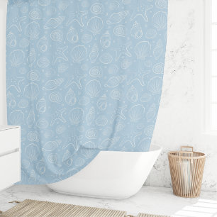 Rideaux De Douche Été Coquillage Côté Mer Bohème Bleu de Plage