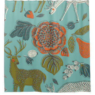 Rideaux De Douche Eté Jardin Cerf Illustration transparente.
