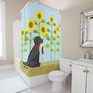 Rideaux De Douche Été noir de Labrador et de tournesols