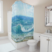 Rideaux De Douche Eté, vagues bleues, peinture acrylique. (En situation)