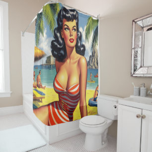 Rideaux De Douche Été vintage Bikini Pin-up
