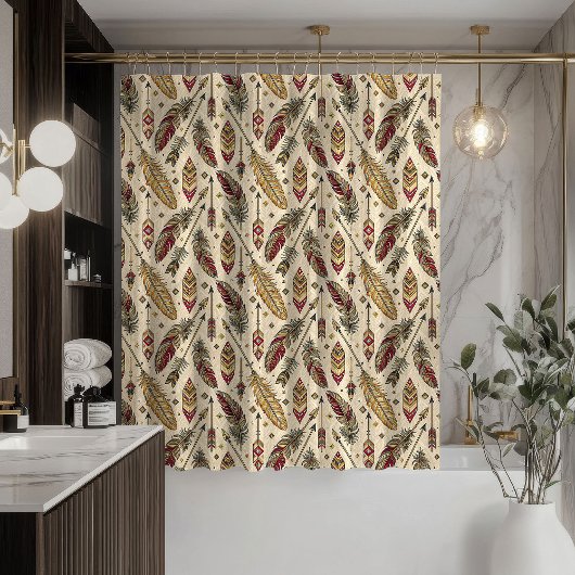 Rideaux De Douche Ethnic Tribal Curtain Arrows and Feathers Design