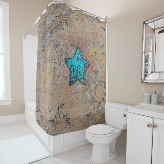 Rideaux De Douche Étoile turquoise dans les rochers (En situation)
