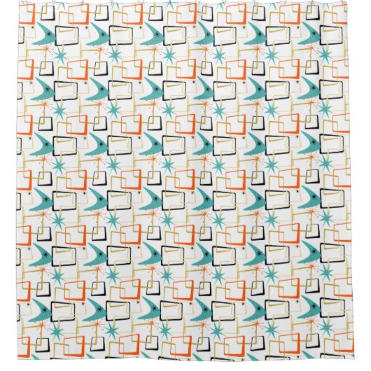 Rideaux De Douche Étoiles atomiques Boomerang Carrés milieu du siècl (Devant)