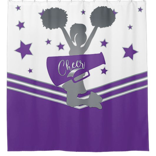 Rideaux De Douche Étoiles d'argent blanc pourpre Cheer Cheer (Devant)