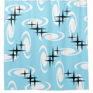 Rideaux De Douche Étoiles de l'âge atomique rétro Motif Bébé bleu