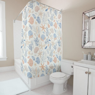 Rideaux De Douche Étoiles de mer Coquillages des côtes Bleu Crème de