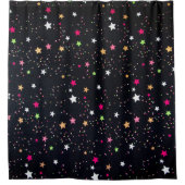 Rideaux De Douche Étoiles De Noël Classiques Multinolores Sur Noir (Devant)