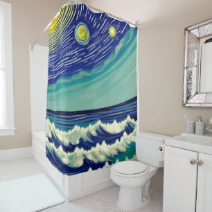 Rideaux De Douche Étoiles lunaires bleues et blanches