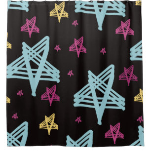 Rideaux De Douche Étoiles qui se balancent Rose Bleu Noir