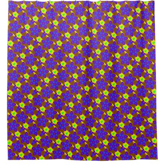 Rideaux De Douche étoiles violettes sur motif jaune/vert (Devant)
