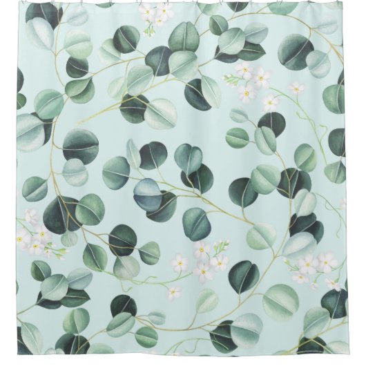 Rideaux De Douche Eucalyptus Bliss : Motif d'aquarelle turquoise. (Devant)
