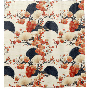 Rideaux De Douche Éventail de motif de cerisier japonais (6)