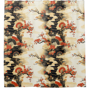 Rideaux De Douche Éventail motif fleur de cerisier japonais (3)