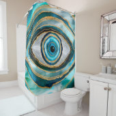 Rideaux De Douche Evil Eye Amulet Aquarelle marbres et or (En situation)