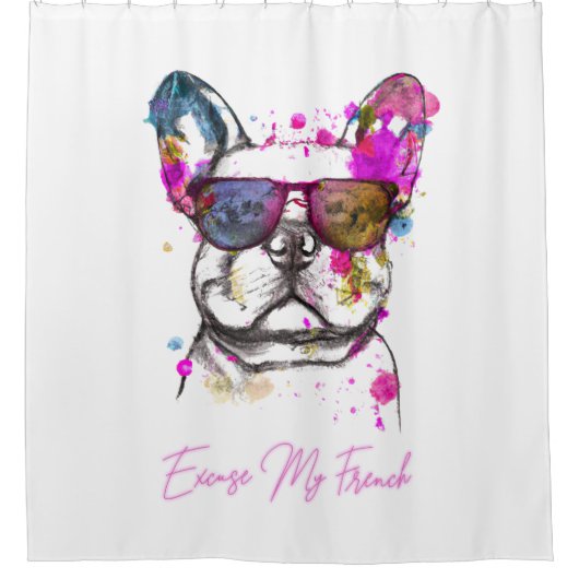 Rideaux De Douche Excusez Mon Français Funny French Bulldog (Devant)