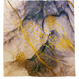 Rideaux De Douche Exotic ART. Golden swirl, artistic design. Painter