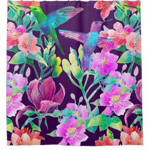Rideaux De Douche Exotic flowers and birds