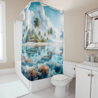 Rideaux De Douche Exotic Maldives Ocean Reef Toutes les nuances bleu