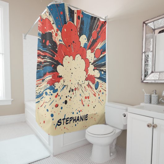 Rideaux De Douche Explosion d'art pop de style comique (4) (En situation)