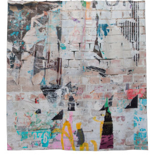 Rideaux De Douche Exposed weathered brick wall with torn street post