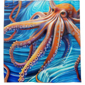 Rideaux De Douche Expressionnisme majestueux Octopus Blue Ocean Wave (Devant)
