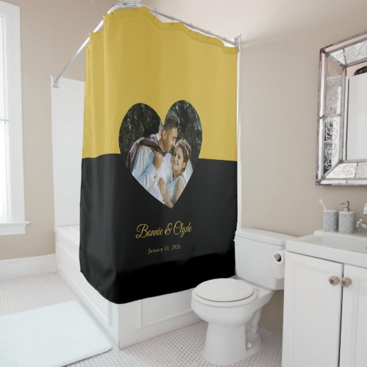 Rideaux De Douche Eye-casing Heart Couple Gold and Black (En situation)