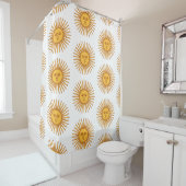Rideaux De Douche Face céleste jaune soleil sur blanc Élégant (En situation)