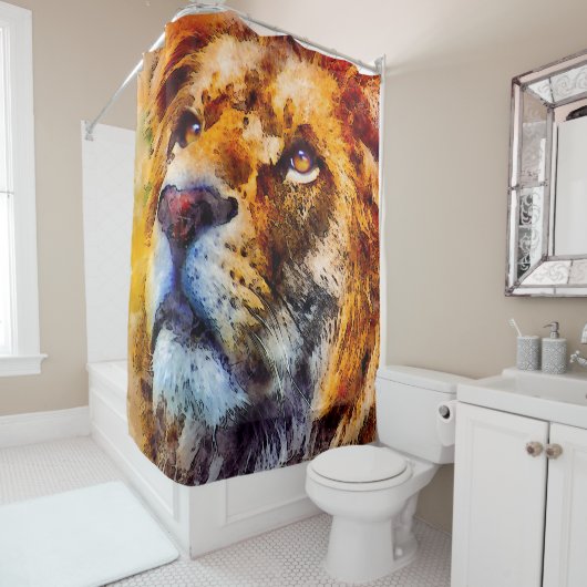Rideaux De Douche Face de lion de platine (En situation)